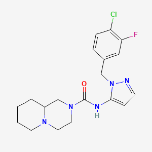molecular formula C19H23ClFN5O B6919334 N-[2-[(4-chloro-3-fluorophenyl)methyl]pyrazol-3-yl]-1,3,4,6,7,8,9,9a-octahydropyrido[1,2-a]pyrazine-2-carboxamide 