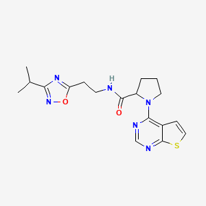 molecular formula C18H22N6O2S B6919524 N-[2-(3-propan-2-yl-1,2,4-oxadiazol-5-yl)ethyl]-1-thieno[2,3-d]pyrimidin-4-ylpyrrolidine-2-carboxamide 