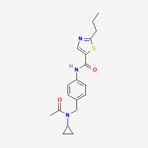 molecular formula C19H23N3O2S B6919600 N-[4-[[acetyl(cyclopropyl)amino]methyl]phenyl]-2-propyl-1,3-thiazole-5-carboxamide 