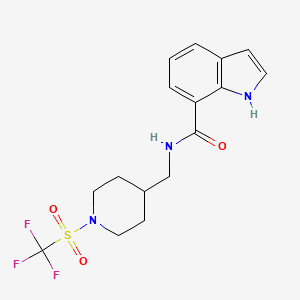 molecular formula C16H18F3N3O3S B6919755 N-[[1-(trifluoromethylsulfonyl)piperidin-4-yl]methyl]-1H-indole-7-carboxamide 