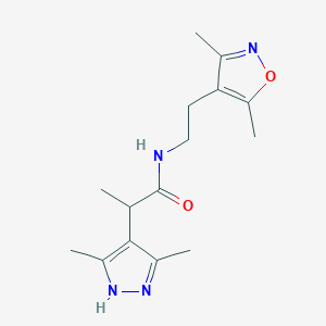 molecular formula C15H22N4O2 B6919763 N-[2-(3,5-dimethyl-1,2-oxazol-4-yl)ethyl]-2-(3,5-dimethyl-1H-pyrazol-4-yl)propanamide 