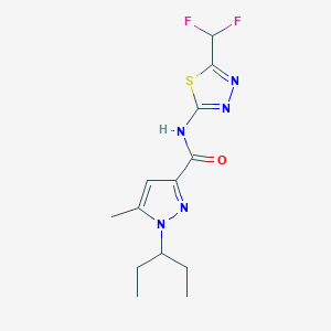 molecular formula C13H17F2N5OS B6920019 N-[5-(difluoromethyl)-1,3,4-thiadiazol-2-yl]-5-methyl-1-pentan-3-ylpyrazole-3-carboxamide 