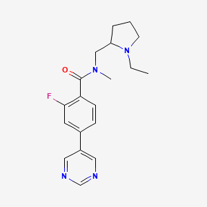 molecular formula C19H23FN4O B6920051 N-[(1-ethylpyrrolidin-2-yl)methyl]-2-fluoro-N-methyl-4-pyrimidin-5-ylbenzamide 