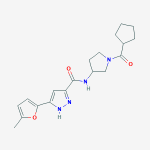 molecular formula C19H24N4O3 B6920077 N-[1-(cyclopentanecarbonyl)pyrrolidin-3-yl]-5-(5-methylfuran-2-yl)-1H-pyrazole-3-carboxamide 
