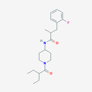 molecular formula C21H31FN2O2 B6920143 N-[1-(2-ethylbutanoyl)piperidin-4-yl]-3-(2-fluorophenyl)-2-methylpropanamide 