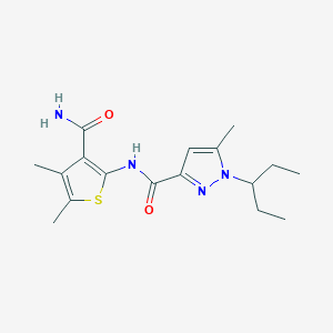 molecular formula C17H24N4O2S B6920243 N-(3-carbamoyl-4,5-dimethylthiophen-2-yl)-5-methyl-1-pentan-3-ylpyrazole-3-carboxamide 
