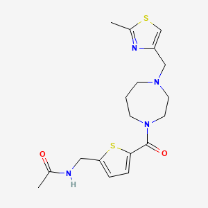 molecular formula C18H24N4O2S2 B6920353 N-[[5-[4-[(2-methyl-1,3-thiazol-4-yl)methyl]-1,4-diazepane-1-carbonyl]thiophen-2-yl]methyl]acetamide 
