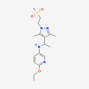 molecular formula C17H26N4O3S B6920747 N-[1-[3,5-dimethyl-1-(2-methylsulfonylethyl)pyrazol-4-yl]ethyl]-6-ethoxypyridin-3-amine 