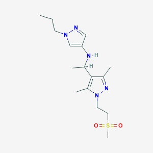 molecular formula C16H27N5O2S B6920882 N-[1-[3,5-dimethyl-1-(2-methylsulfonylethyl)pyrazol-4-yl]ethyl]-1-propylpyrazol-4-amine 