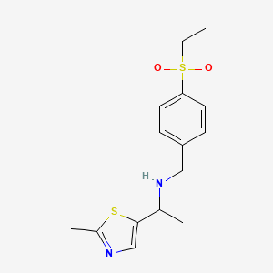molecular formula C15H20N2O2S2 B6920923 N-[(4-ethylsulfonylphenyl)methyl]-1-(2-methyl-1,3-thiazol-5-yl)ethanamine 