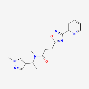 molecular formula C17H20N6O2 B6920929 N-methyl-N-[1-(1-methylpyrazol-4-yl)ethyl]-3-(3-pyridin-2-yl-1,2,4-oxadiazol-5-yl)propanamide 