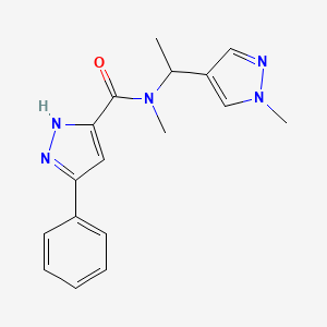 molecular formula C17H19N5O B6920995 N-methyl-N-[1-(1-methylpyrazol-4-yl)ethyl]-3-phenyl-1H-pyrazole-5-carboxamide 