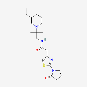 molecular formula C20H32N4O2S B6921105 N-[2-(3-ethylpiperidin-1-yl)-2-methylpropyl]-2-[2-(2-oxopyrrolidin-1-yl)-1,3-thiazol-4-yl]acetamide 