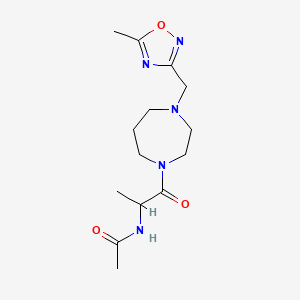 molecular formula C14H23N5O3 B6921121 N-[1-[4-[(5-methyl-1,2,4-oxadiazol-3-yl)methyl]-1,4-diazepan-1-yl]-1-oxopropan-2-yl]acetamide 