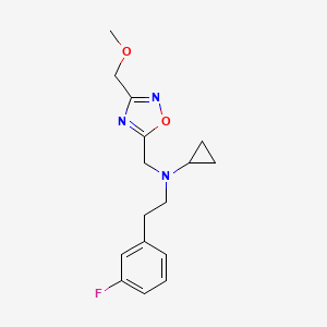 molecular formula C16H20FN3O2 B6921183 N-[2-(3-fluorophenyl)ethyl]-N-[[3-(methoxymethyl)-1,2,4-oxadiazol-5-yl]methyl]cyclopropanamine 
