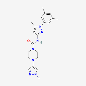 molecular formula C21H27N7O B6921346 N-[1-(3,5-dimethylphenyl)-5-methylpyrazol-3-yl]-4-(1-methylpyrazol-4-yl)piperazine-1-carboxamide 