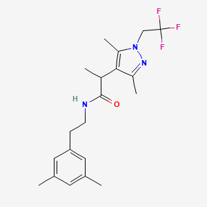 molecular formula C20H26F3N3O B6921385 N-[2-(3,5-dimethylphenyl)ethyl]-2-[3,5-dimethyl-1-(2,2,2-trifluoroethyl)pyrazol-4-yl]propanamide 