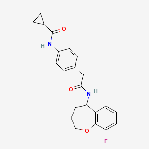 molecular formula C22H23FN2O3 B6921648 N-[4-[2-[(9-fluoro-2,3,4,5-tetrahydro-1-benzoxepin-5-yl)amino]-2-oxoethyl]phenyl]cyclopropanecarboxamide 