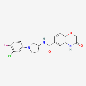 molecular formula C19H17ClFN3O3 B6921667 N-[1-(3-chloro-4-fluorophenyl)pyrrolidin-3-yl]-3-oxo-4H-1,4-benzoxazine-6-carboxamide 