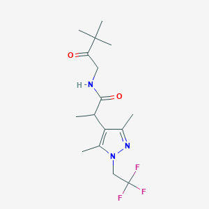 molecular formula C16H24F3N3O2 B6921777 N-(3,3-dimethyl-2-oxobutyl)-2-[3,5-dimethyl-1-(2,2,2-trifluoroethyl)pyrazol-4-yl]propanamide 