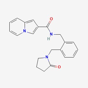 molecular formula C21H21N3O2 B6922099 N-[[2-[(2-oxopyrrolidin-1-yl)methyl]phenyl]methyl]indolizine-2-carboxamide 