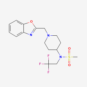 molecular formula C16H20F3N3O3S B6922829 N-[1-(1,3-benzoxazol-2-ylmethyl)piperidin-4-yl]-N-(2,2,2-trifluoroethyl)methanesulfonamide 