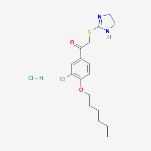 molecular formula C17H24Cl2N2O2S B069234 Ethanone, 1-(3-chloro-4-(hexyloxy)phenyl)-2-((4,5-dihydro-1H-imidazol-2-yl)thio)-, monohydrochloride CAS No. 160518-38-7