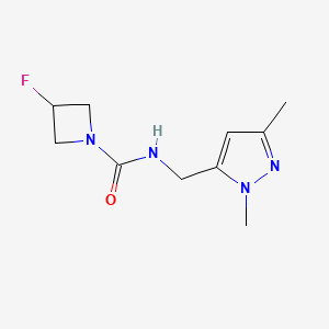 molecular formula C10H15FN4O B6923459 N-[(2,5-dimethylpyrazol-3-yl)methyl]-3-fluoroazetidine-1-carboxamide 