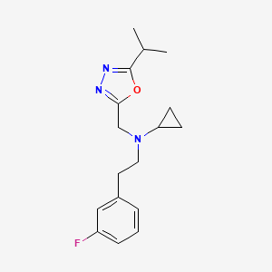 molecular formula C17H22FN3O B6923629 N-[2-(3-fluorophenyl)ethyl]-N-[(5-propan-2-yl-1,3,4-oxadiazol-2-yl)methyl]cyclopropanamine 