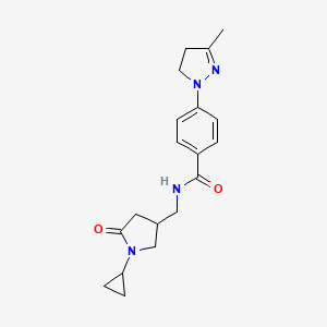 molecular formula C19H24N4O2 B6923773 N-[(1-cyclopropyl-5-oxopyrrolidin-3-yl)methyl]-4-(5-methyl-3,4-dihydropyrazol-2-yl)benzamide 