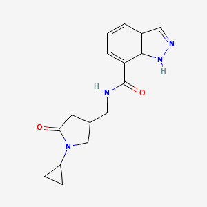 molecular formula C16H18N4O2 B6923781 N-[(1-cyclopropyl-5-oxopyrrolidin-3-yl)methyl]-1H-indazole-7-carboxamide 