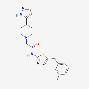 molecular formula C21H25N5OS B6923792 N-[5-[(3-methylphenyl)methyl]-1,3-thiazol-2-yl]-2-[4-(1H-pyrazol-5-yl)piperidin-1-yl]acetamide 