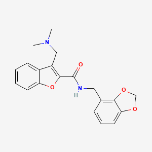 molecular formula C20H20N2O4 B6923966 N-(1,3-benzodioxol-4-ylmethyl)-3-[(dimethylamino)methyl]-1-benzofuran-2-carboxamide 