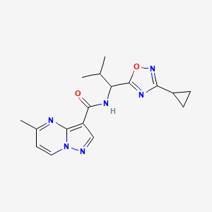 molecular formula C17H20N6O2 B6924025 N-[1-(3-cyclopropyl-1,2,4-oxadiazol-5-yl)-2-methylpropyl]-5-methylpyrazolo[1,5-a]pyrimidine-3-carboxamide 