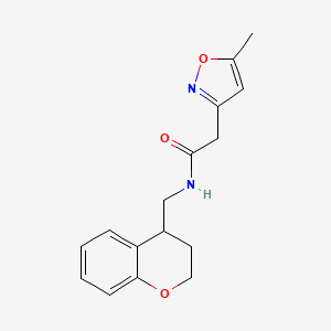 molecular formula C16H18N2O3 B6924028 N-(3,4-dihydro-2H-chromen-4-ylmethyl)-2-(5-methyl-1,2-oxazol-3-yl)acetamide 