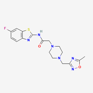 molecular formula C17H19FN6O2S B6924166 N-(6-fluoro-1,3-benzothiazol-2-yl)-2-[4-[(5-methyl-1,2,4-oxadiazol-3-yl)methyl]piperazin-1-yl]acetamide 