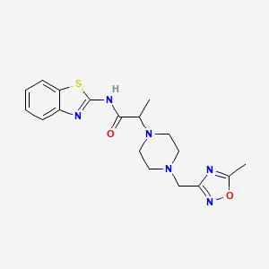 molecular formula C18H22N6O2S B6924169 N-(1,3-benzothiazol-2-yl)-2-[4-[(5-methyl-1,2,4-oxadiazol-3-yl)methyl]piperazin-1-yl]propanamide 