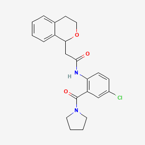 molecular formula C22H23ClN2O3 B6924537 N-[4-chloro-2-(pyrrolidine-1-carbonyl)phenyl]-2-(3,4-dihydro-1H-isochromen-1-yl)acetamide 