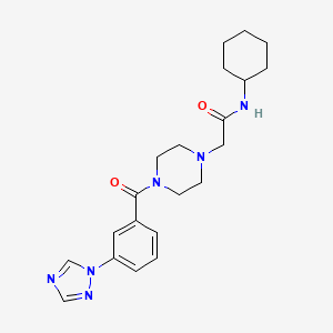 molecular formula C21H28N6O2 B6924792 N-cyclohexyl-2-[4-[3-(1,2,4-triazol-1-yl)benzoyl]piperazin-1-yl]acetamide 