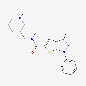 molecular formula C21H26N4OS B6924844 N,3-dimethyl-N-[(1-methylpiperidin-3-yl)methyl]-1-phenylthieno[2,3-c]pyrazole-5-carboxamide 