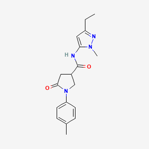 molecular formula C18H22N4O2 B6925075 N-(5-ethyl-2-methylpyrazol-3-yl)-1-(4-methylphenyl)-5-oxopyrrolidine-3-carboxamide 