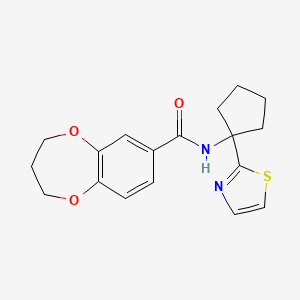 molecular formula C18H20N2O3S B6925107 N-[1-(1,3-thiazol-2-yl)cyclopentyl]-3,4-dihydro-2H-1,5-benzodioxepine-7-carboxamide 