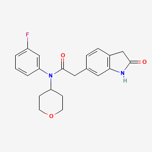 molecular formula C21H21FN2O3 B6925312 N-(3-fluorophenyl)-N-(oxan-4-yl)-2-(2-oxo-1,3-dihydroindol-6-yl)acetamide 