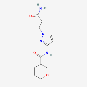 molecular formula C12H18N4O3 B6925721 N-[1-(3-amino-3-oxopropyl)pyrazol-3-yl]oxane-3-carboxamide 