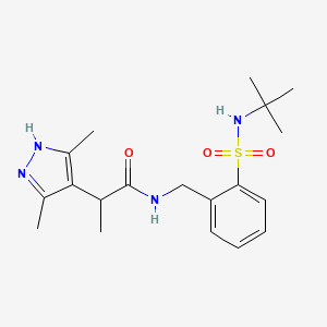 molecular formula C19H28N4O3S B6925803 N-[[2-(tert-butylsulfamoyl)phenyl]methyl]-2-(3,5-dimethyl-1H-pyrazol-4-yl)propanamide 