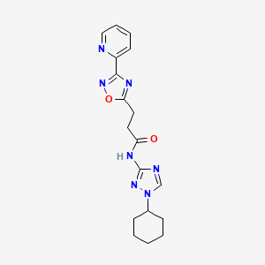 molecular formula C18H21N7O2 B6925886 N-(1-cyclohexyl-1,2,4-triazol-3-yl)-3-(3-pyridin-2-yl-1,2,4-oxadiazol-5-yl)propanamide 