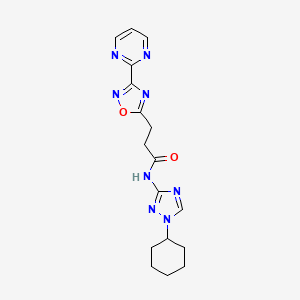 molecular formula C17H20N8O2 B6925896 N-(1-cyclohexyl-1,2,4-triazol-3-yl)-3-(3-pyrimidin-2-yl-1,2,4-oxadiazol-5-yl)propanamide 