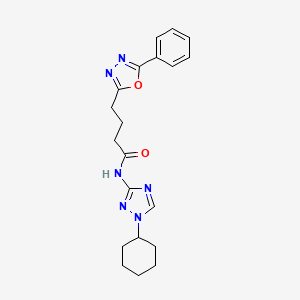 molecular formula C20H24N6O2 B6926045 N-(1-cyclohexyl-1,2,4-triazol-3-yl)-4-(5-phenyl-1,3,4-oxadiazol-2-yl)butanamide 