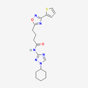 molecular formula C18H22N6O2S B6926061 N-(1-cyclohexyl-1,2,4-triazol-3-yl)-4-(3-thiophen-2-yl-1,2,4-oxadiazol-5-yl)butanamide 