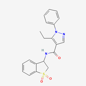 molecular formula C20H19N3O3S B6926114 N-(1,1-dioxo-2,3-dihydro-1-benzothiophen-3-yl)-5-ethyl-1-phenylpyrazole-4-carboxamide 
